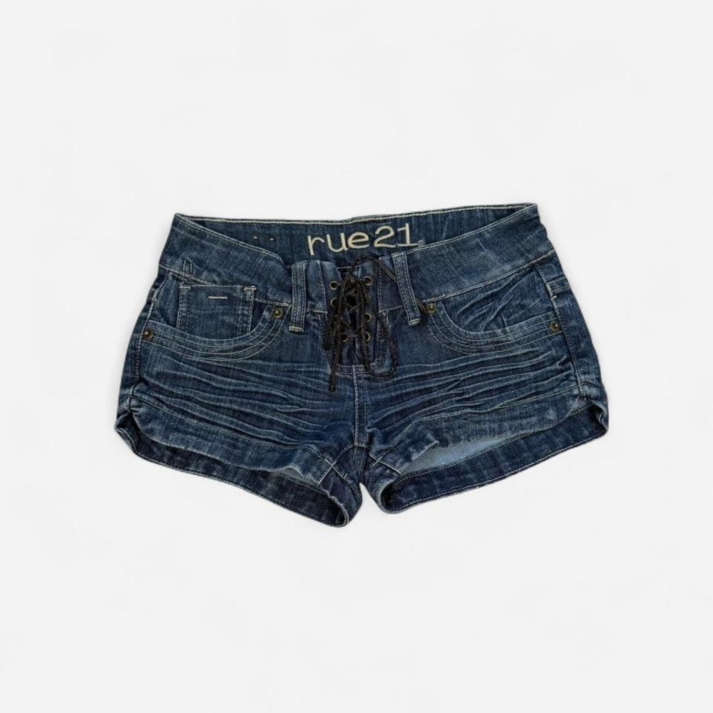 Vintage y2k Rue 21 low rise lace up denim jean shorts